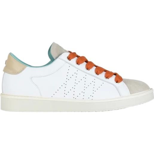 Panchic scarpa p01 in pelle bianca e suede beige con lacci arancio