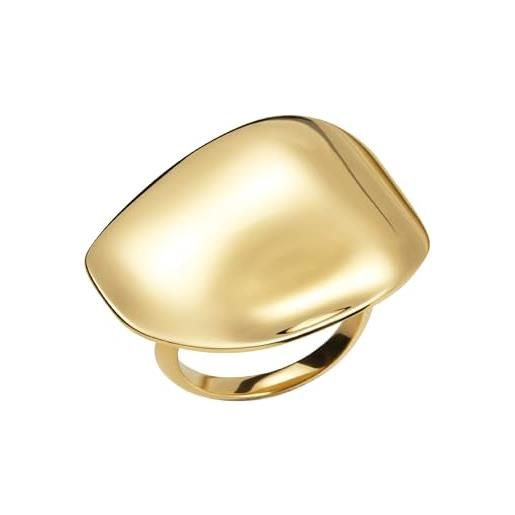 Breil, collezione b whisper, anello donna in acciaio ip gold lucido, sottile, leggero e luccicante, con elemento a forma fluida, colore gold, misura 16, gioielli donna e ragazza