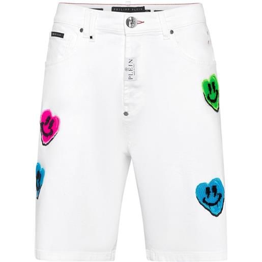 Philipp Plein shorts dritti con stampa smile graffiti - bianco