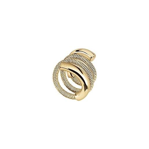 Breil, collezione new snake steel, anello donna in acciaio ip gold specchiato, sinuoso, elegante e luminoso, idee regalo donna, anelli donna, misura 18, colore oro