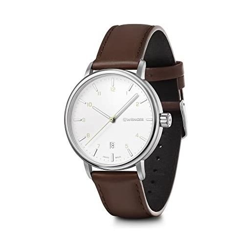 WENGER urban classic - 40mm, quadrante bianco, cinturino in pelle, orologio da uomo