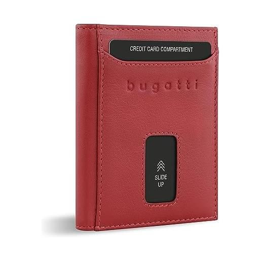 bugatti secure slim mini portafoglio special, tasca per monete con zip, rfid, pelle, rosso