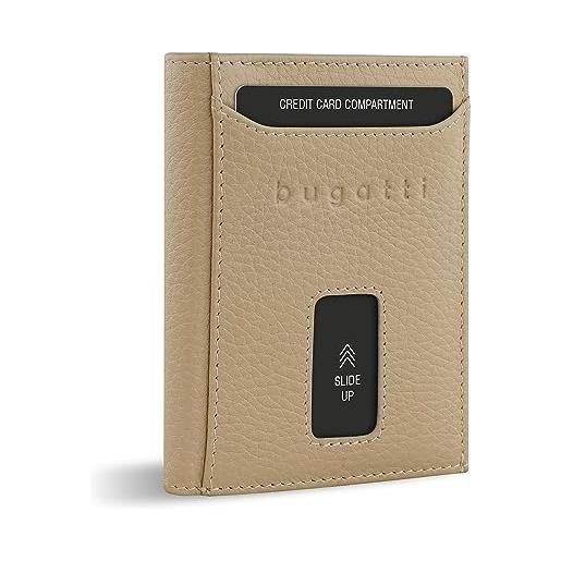bugatti secure slim mini special portafoglio, xl per monete, rfid, pelle, beige
