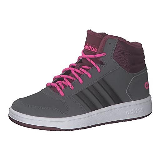 Adidas hoops mid 2.0 k, scarpe da basket, grey five/core black/screaming pink, 35 eu