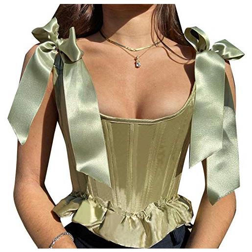 SHINOO - corsetto con lacci alla moda, overbusto, bustino, top da donna, taglie forti, con motivo floreale a pieghe verde s