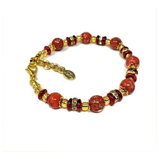 Sospiri Venezia bracciale donna 7 perle in vetro diametro 8 mm braccialetto originale vetro di murano gioiello idea regalo made in italy certificato, perla rossa slavica rossa