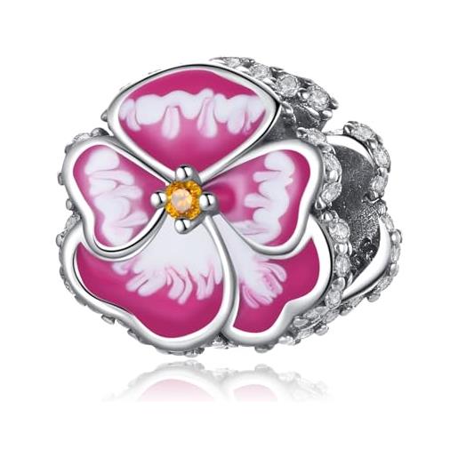 Rimgoris argento 925 charm per donna bracciali collana clip di fiori di pansé rosa dangle charm regalo