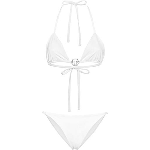 Philipp Plein bikini a triangolo con placca logo - bianco