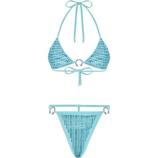 Philipp Plein set bikini a triangolo con decorazione - blu