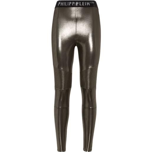 Philipp Plein leggings con banda logo - oro