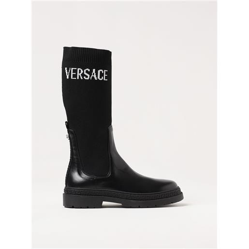 Young Versace stivale versace young in pelle e maglia stretch con logo jacquard