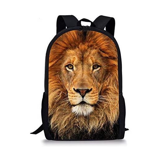 Showudesigns zaini con stampa animalier per scuola ragazzi ragazze zaino scuola bambini borsa con pockeet, leone, taglia unica