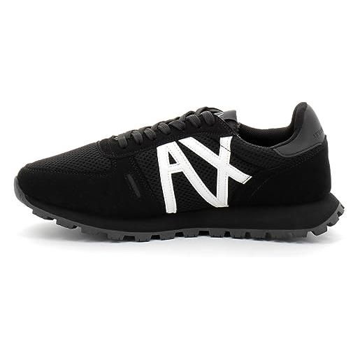 Armani Exchange openwork side, contrast logo, microsuede inserts, scarpe da ginnastica uomo, black, 39 eu