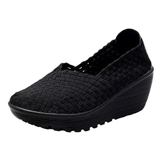 Insun donne scarpe intrecciate elastiche mocassini con zeppa sandali estivi traspiranti multi nero 4 36 eu