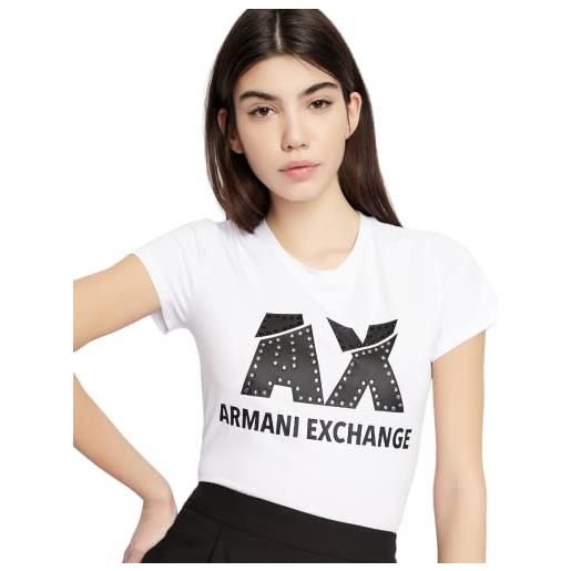 ARMANI EXCHANGE studded logo slim fit scoop neck, t-shirt, donna, bianco (optic white 1000), s