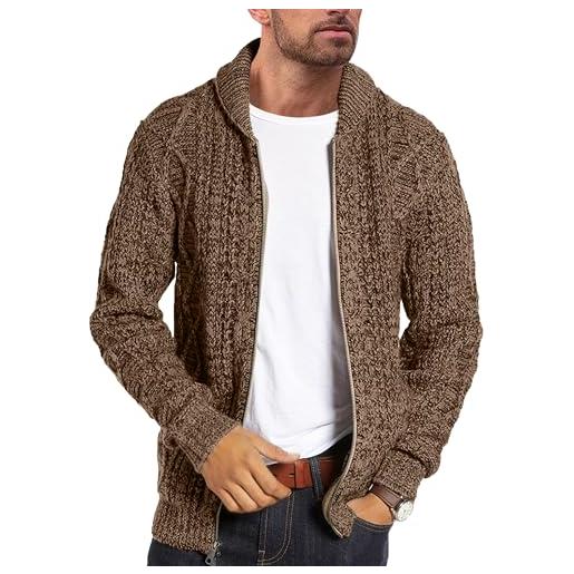 YAOBAOLE cardigan con zip da uomo cappotto maglione caldo autunno inverno casual grande maglia collo scialle tinta unita maglia outwear, marrone, l