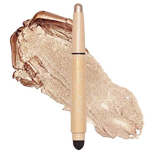 Palladio waterproof eyeshadow stick with blending sponge, long lasting & effortless application, smudge free & crease proof formula, matte & shimmer shades, buildable eye shadow (champagne shimmer)