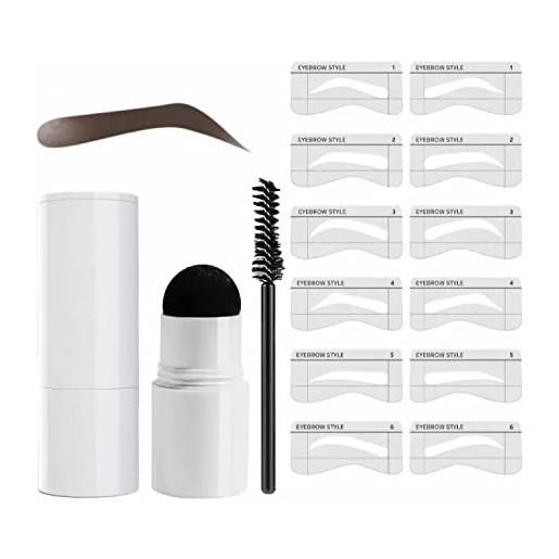 Generic eyebrow stamp stencil kit waterproof, eyebrow stamp shaping kit definer with 12 reusable eyebrow stencils for perfect browsfor women & girls (dark brown)