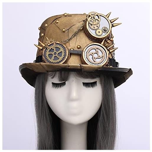 COSDREAMER cappello unisex steampunk top cappelli gotico ingranaggi catena velo bowknot cappello (58cm, oro)