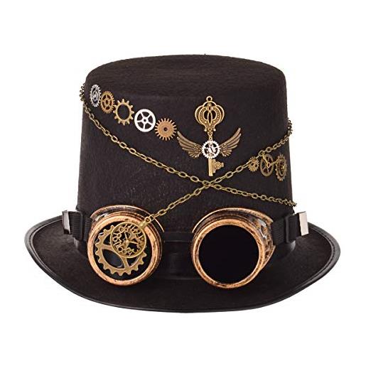 COSDREAMER cappello unisex steampunk top cappelli gotico ingranaggi catena velo bowknot cappello (58cm, nero 9)