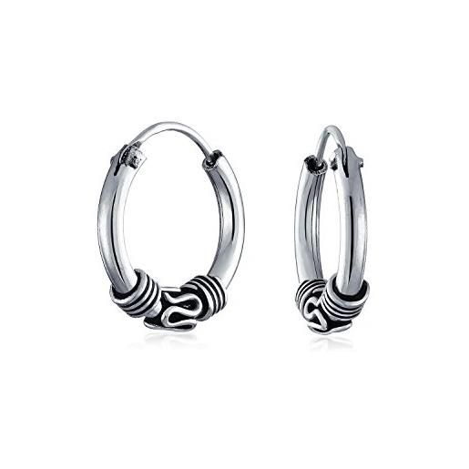 Bling Jewelry bali style tribal swirl continuo senza fine tiny round hoop orecchini ossidato. 925 sterling silver. 75 pollici di diametro