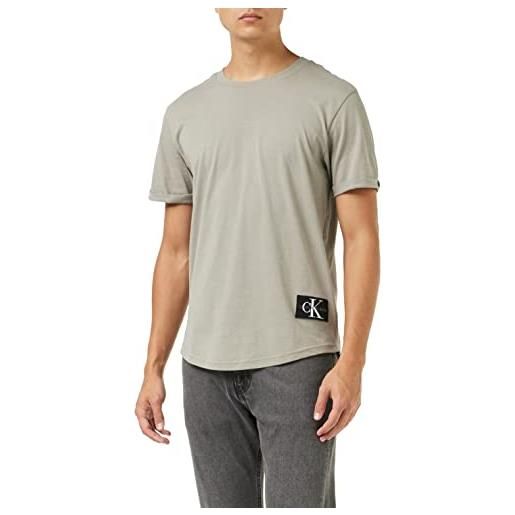 Calvin Klein Jeans t-shirt maniche corte uomo badge turn up sleeve scollo rotondo, beige (elephant skin), xxs