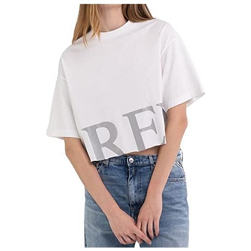 REPLAY t-shirt donna manica corta scritta e stampa sul retro, bianco (white 001), l