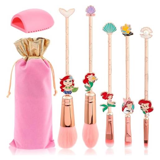 AYNKH set di pennelli da trucco rosa, 5 pezzi, pennelli cosmetici per cipria, ombretto, fard e labbra, con custodia in silicone, portatile, idea regalo per ragazze e donne, viaggi quotidiani