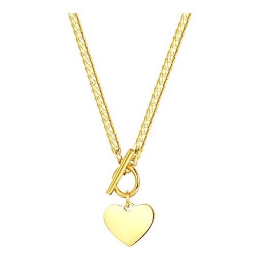 Happiness Boutique ciondolo cuore catena da donna con chiusura a ginocchiera collana filigrana t-bar gioielli in acciaio inossidabile in colore oro