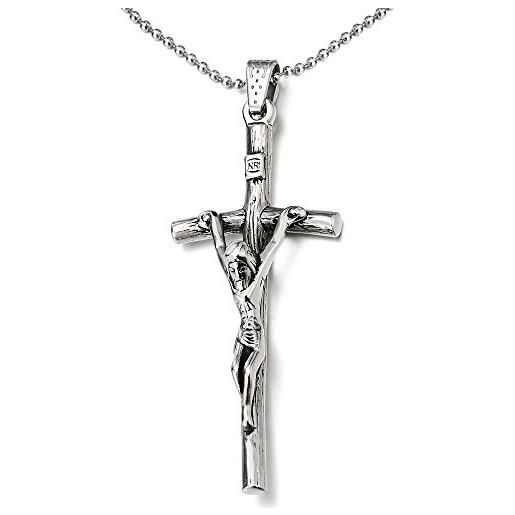 COOLSTEELANDBEYOND gesù cristo crocifisso croce, collana con pendente da uomo donna, ciondolo croce, acciaio, palla catena 75cm