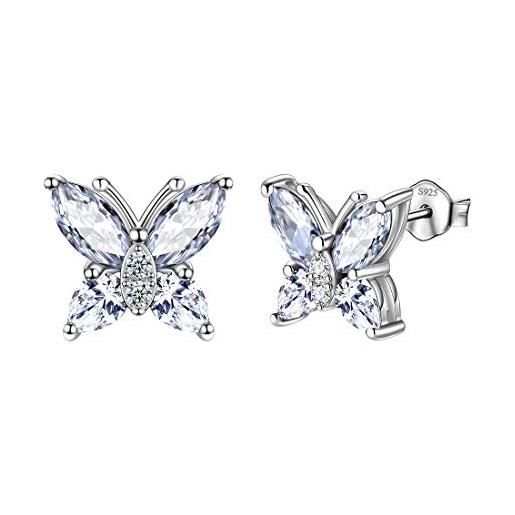 Aurora Tears, collana e orecchini in argento sterling 925, con ciondolo a forma di farfalla, ideale come regalo per donne e ragazze e orecchini. , colore: diamante bianco, cod. De0160w-eu