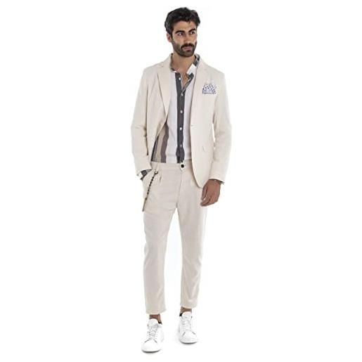 Giosal abito uomo in lino completo giacca pantalone tinta unita elegante monopetto (46, beige)