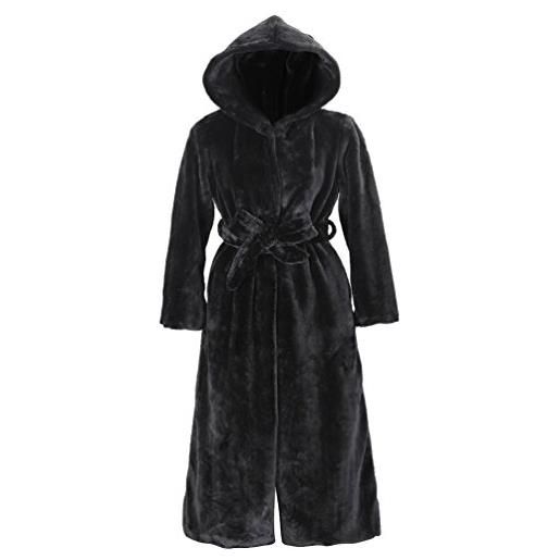 LvRao donna lungo con cappuccio, cintura pelliccia ecologica spessa parka overcoats (nero, cn 4xl)