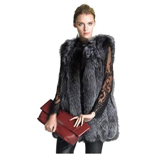 LvRao donna giacca gilet invernale cappotto di falso pelliccia senza maniche giacchetto giubbotto parka (grigio, cn 2xl)