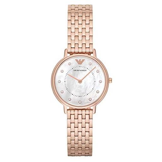 Emporio Armani orologio da donna, movimento a due lancette, cassa in acciaio inossidabile oro rosa da 32 mm con bracciale in acciaio inossidabile, ar11006