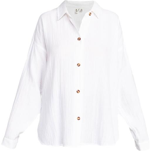 Roxy - camicia a maniche lunghe - morning time top snow white per donne in cotone - taglia xs, s, m, l - bianco