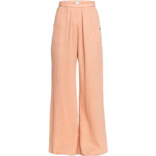 Roxy - pantaloni con elastico in vita - what a vibe pant cafe creme per donne in cotone - taglia xs, s, m, l - rosa