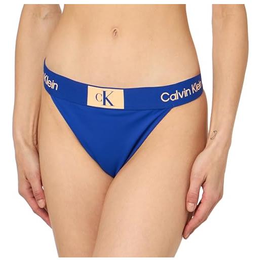 Calvin Klein slip bikini donna cheeky high rise bikini con fascia con logo, blu (midnight lagoon), l