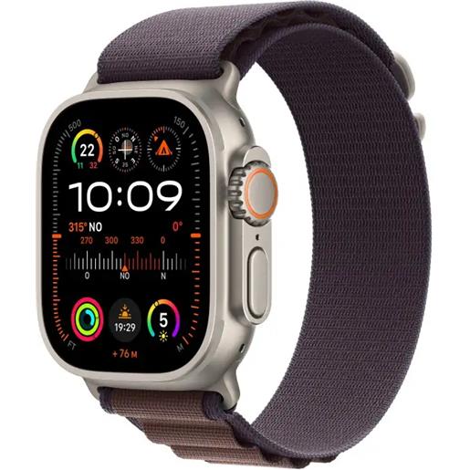 Apple watch ultra 2 gps + cellular, cassa 49m in titanio con indigo alpine loop - large