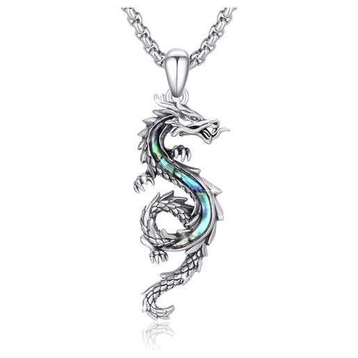 CUOKA MIRACLE collana con drago, in argento sterling 925, da uomo, con ciondolo a forma di drago, unisex, ossidato, regalo di san valentino, per uomini e ragazze, argento sterling