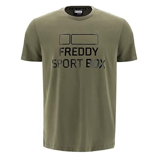 FREDDY - t-shirt monocolore con grande stampa lucida sport box, verde, extra large
