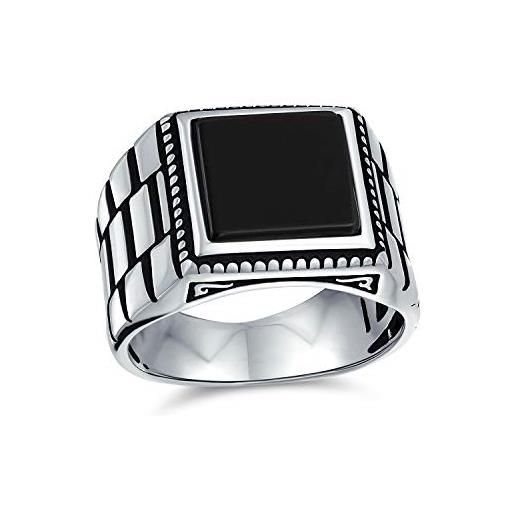 Bling Jewelry anello con sigillo quadrato in onice nero stile retrò per uomo in argento 925 fatto a mano in turchia