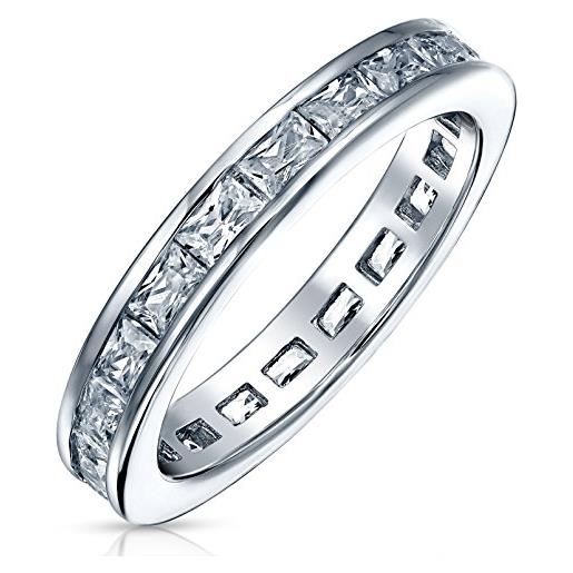 Bling Jewelry semplice zirconia cubica canale principessa taglio cz impilabile wedding band eternity ring per le donne. 925 sterling silver 2mm