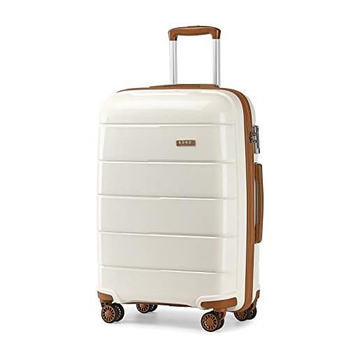 KONO valigia grande 105l rigido polipropilene trolley da viaggio con tsa lucchetto e 4 ruote girevoli, bianco panna