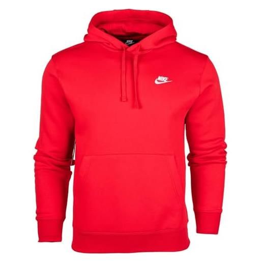 Nike sportswear club fleece, felpa con cappuccio uomo, rosso university red/white, l