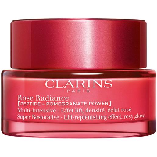 Clarins rose radiance multi-intensive 50 ml trattamento giorno con effetto ridensificante, agisce sui segni dell'età legati ai cambiamenti ormonali