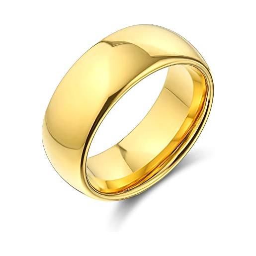 Bling Jewelry semplice banda nuziale di titanio delle coppie della cupola lucidata anello placcato oro 14k per gli uomini per le donne comfort fit 8mm