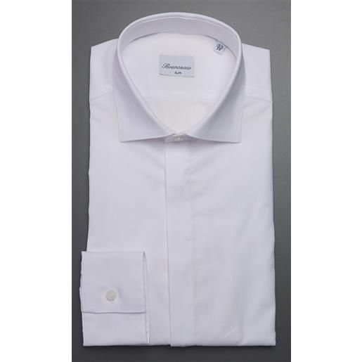 Brancaccio camicia brancaccio bianca operata slim fit polso gemello, colore bianco