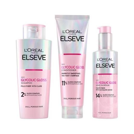 L'Oréal Paris elseve glycolic gloss leave-in serum cofanetti sieri e trattamenti per capelli 150 ml + shampoo 200 ml + balsamo per capelli 150 ml per donna