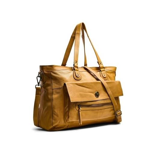 PIECES pctotally royal leather travel bag noos - borse a spalla donna, marrone (cognac), 14.5x33x51 cm (b x h t)